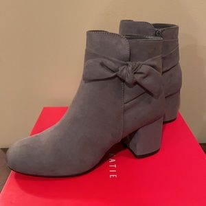 Kelly & Katie Grey Suede Bow Ankle Booties